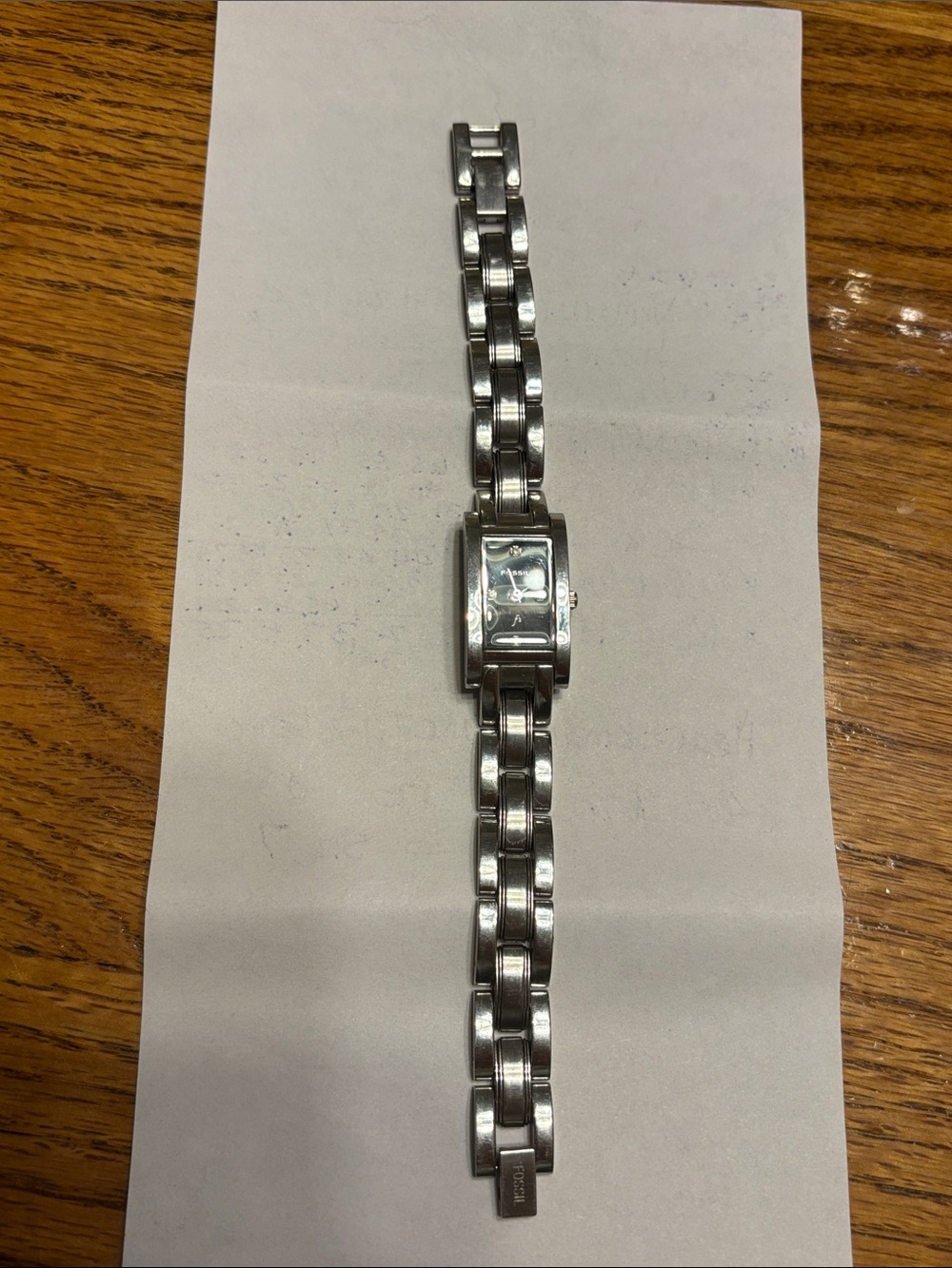 Fossil Silver Stainless Steel Link Watch with Black Dial